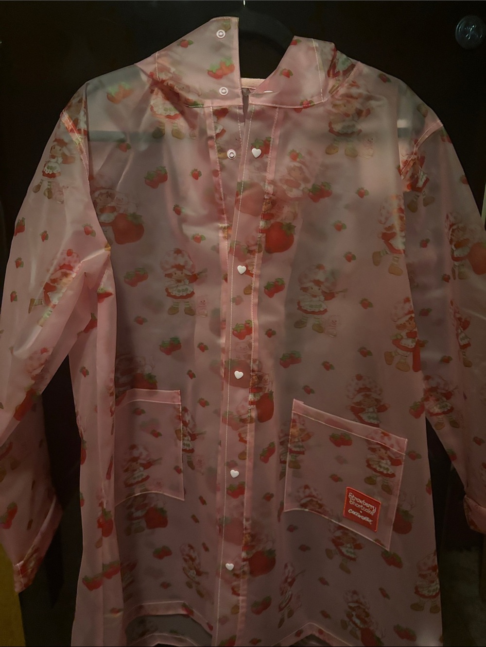 Pink Strawberry Print Raincoat Jacket - Women's